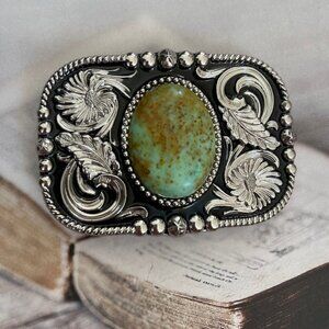 ARTISAN CRAFTED Turquose/Agate and Silver Belt Buckle is New w/o Tags!